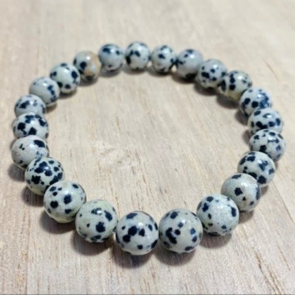 Handmade 8mm Dalmatian Jasper Stretch Bracelet - Picture 6 of 6